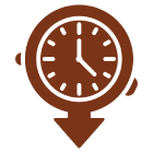 Brown clock icon with downward arrow.