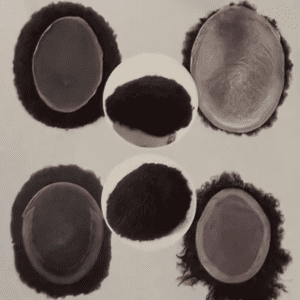 Five hairpieces on a light background.