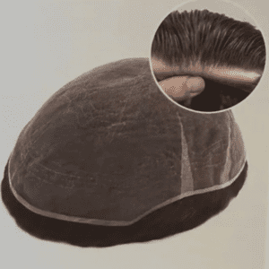 Hairpiece with close-up of hairline.
